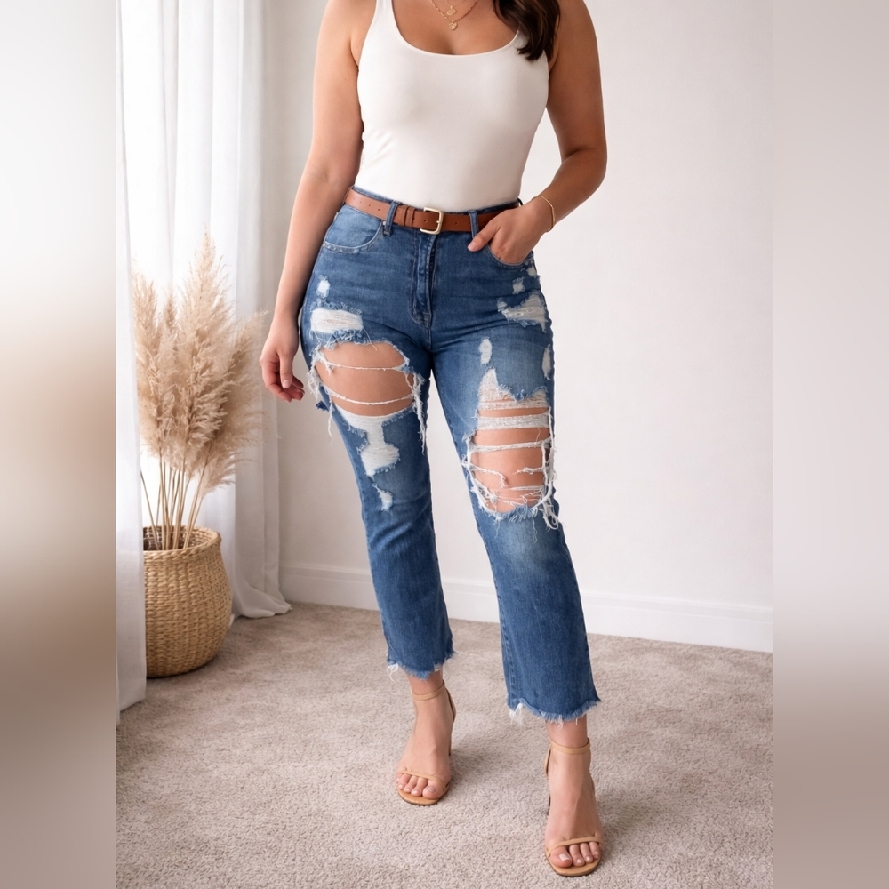 Distressed High-Rise Women’s Jeans - Blue! Retails For$68 New (These Are Not New